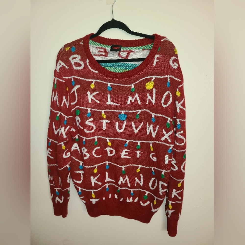 Mens Stranger Things Christmas Ugly Sweater Sweatshirt XL Netflix Red